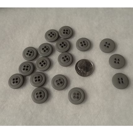 HH17 Gray Round Buttons 4 Hole Raised Center 15mm 5/8 Sewing 17 Pieces Craft