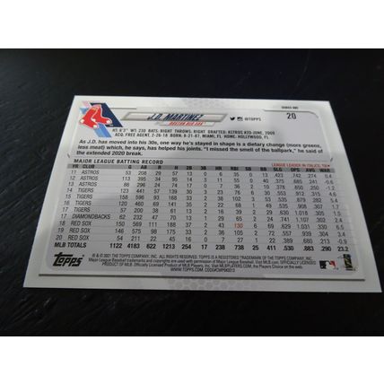 2021 Topps Card # 020 J.D. Martinez Near Mint (7) Boston Red Sox