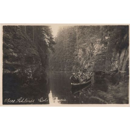 Boat River Trip On German Lock Boat Dam Old Real Photo Postcard