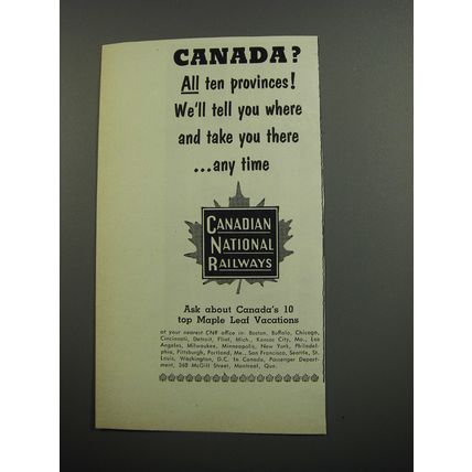 1953 Canadian National Railways Ad - Canada? All ten provinces!