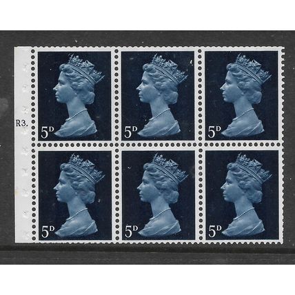 GREAT BRITAIN 1968 BOOKLET PANE 5d ROYAL BLUE 6 VALS SG 735 UM MINT#
