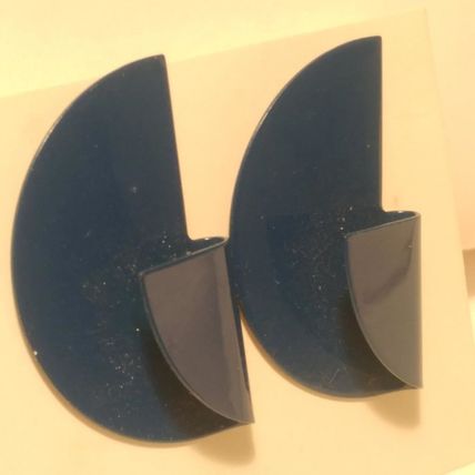 Navy Blue Earring Retro Geometric Metal Enamel Pierced Earrings 1-1/4"