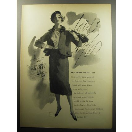 1957 Lord & Taylor Suit by Vera Maxwell Advertisement - The small svelte suit