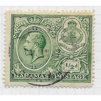 BAHAMAS 1920 KG5 0.5d HALFPENNY PEACE WMK MCA USED CDS SG106 106 SG