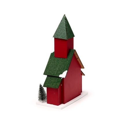 Church LED Christmas Decoration Green Roof & Red Walls 25 CM Gift Festive