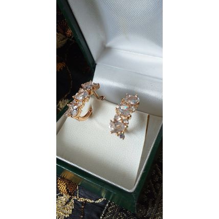 Vintage 1990-s 14 Ct Rolled Gold Zircons Earrings-Hallmarked 585 RG