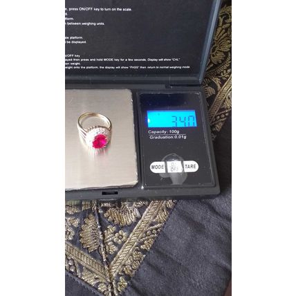 Vintage 1980-s Silver Pink Ruby and Real Diamonds Ring Size UK N, US 6 3/4