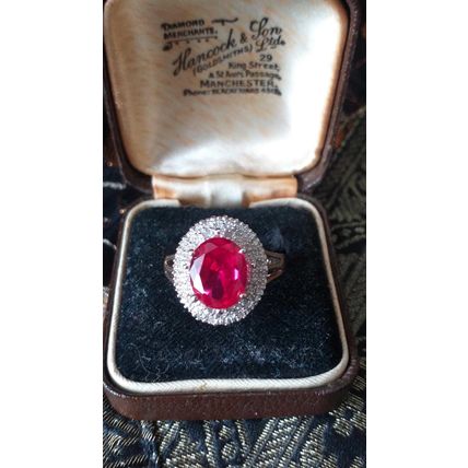 Vintage 1980-s Silver Pink Ruby and Real Diamonds Ring Size UK N, US 6 3/4