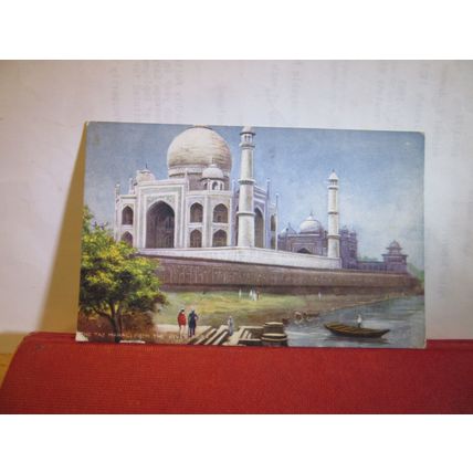TAJ MAHAL from RIVER AGRA , INDIA used antique postcard Tuck. 'Oilette' 1917 pm=