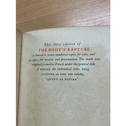 RARE* 1933 1ST EDITION JULES ROMAINS "THE BODY'S RAPTURE" FICTION HB BOOK (P6)