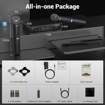 Phenyx Pro Wireless Microphone System, Dual Wireless Mics,W/ 2 Handhelds, Auto S