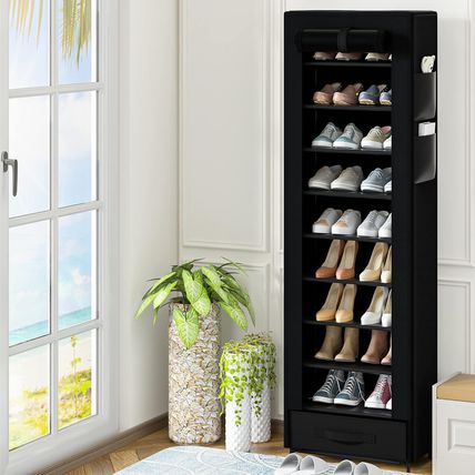 Shoes Rack 10 Tier Tall Shoe Rack Narrow Shoe Rack with Storage Box,Fabric Cover