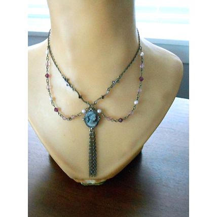 Vintage Victorian Style Cameo Necklace Chains and Beads
