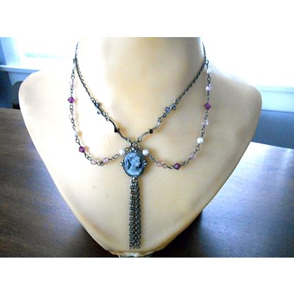 Vintage Victorian Style Cameo Necklace Chains and Beads
