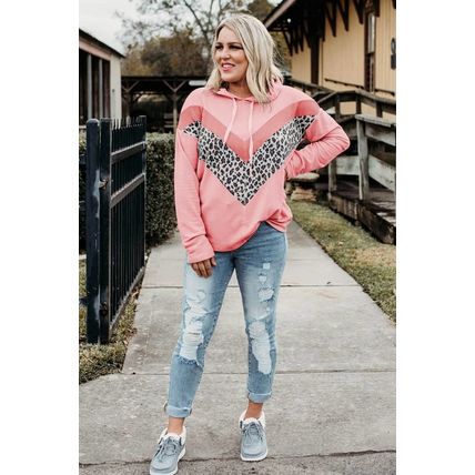Plus Size Taupe Chevron Hooded Top