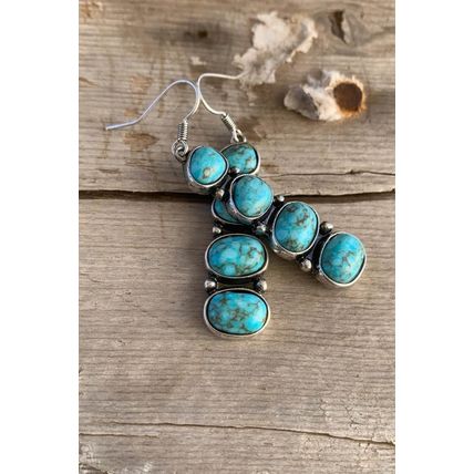 Stone Green Turquoise Stacked Dangle Earrings