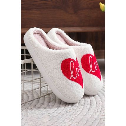 Fiery Red Valentine Love Heart Pattern Home Fuzzy Slippers