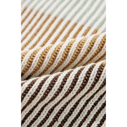 Brown Colorblock Textured Knit Bubble Sleeve Sweater
