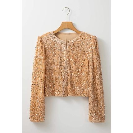 Golden Fleece Sequined Open Front Cropped Jacket