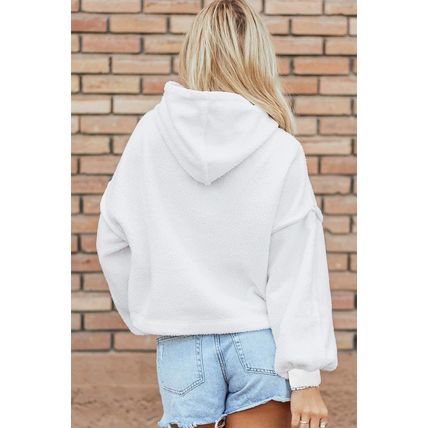 White Sherpa Fleece Drop Shoulder Hoodie