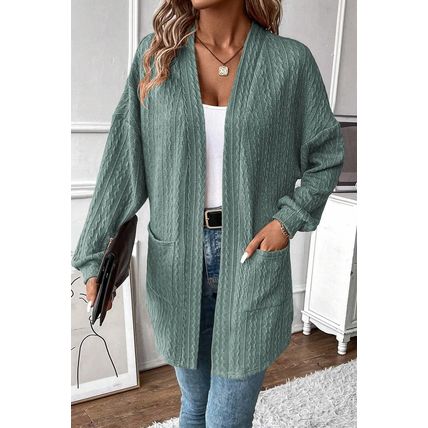 Canton Textured Knit Side Pockets Open Front Cardigan