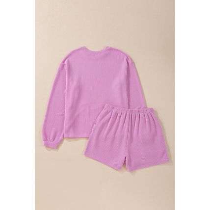 Phalaenopsis Corded Sequined XOXO Heart Valentines Long Sleeve Shorts Set