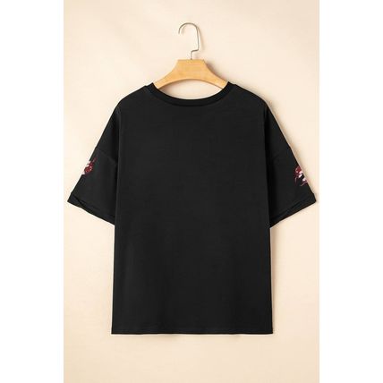 Black Sequin Crayfish Graphic Drop Sleeve High Low Tee