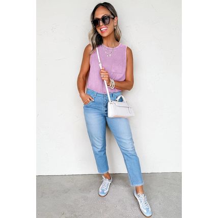 Phalaenopsis Mineral Wash Patched Chest Pocket Casual Tank Top