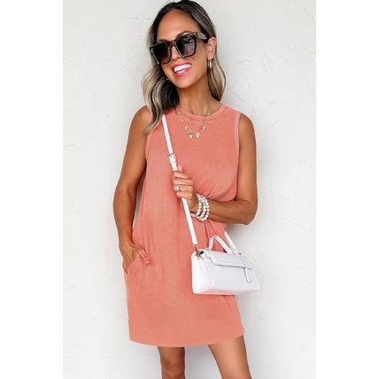 Flamingo Mineral Wash Tank Mini Dress with Pockets