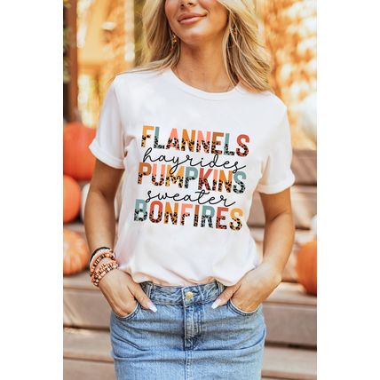 White FLANNELS PUMPKINS BONFIRES Chic Letter Graphic Tee