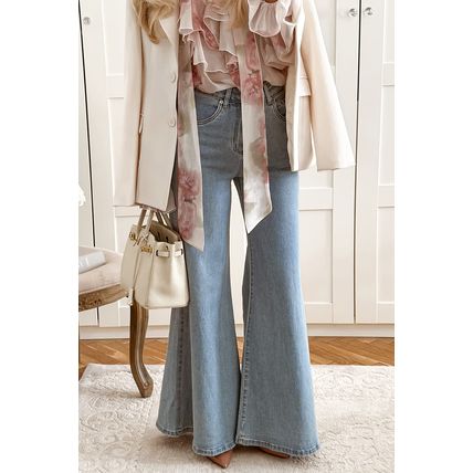 Beau Blue High Waist Button Zip Fly Bell Bottom Jeans