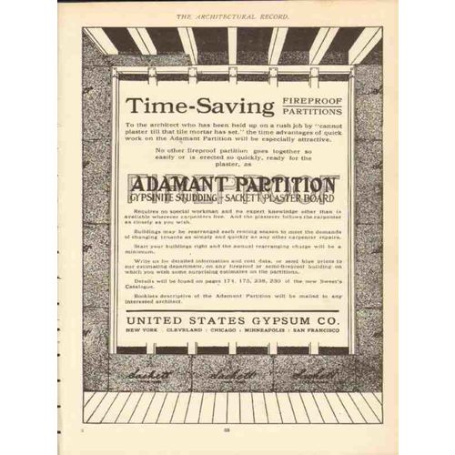 united states gypsum company 1910 time-saving fireproof vintage ad