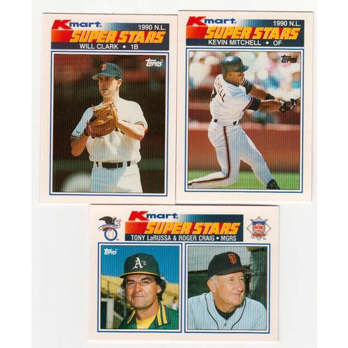 THREE 1990 Topps Kmart SuperStars Giants cards- #1 Clark #6 Mitchell #33 Craig