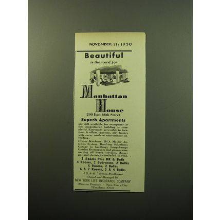 1950 Manhattan House Ad - Beautiful is the word for Manhattan House
