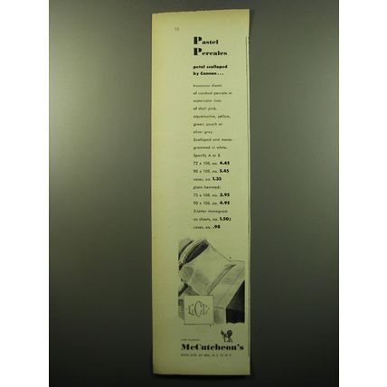 1950 McCutcheon's Cannon Sheets Ad - Pastel Percales petal scalloped by Cannon