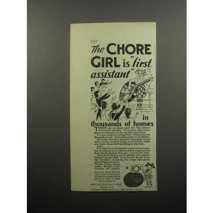 1932 Metal Textile Corp. Chore Girl Pads Ad - The Chore Girl is first assistant