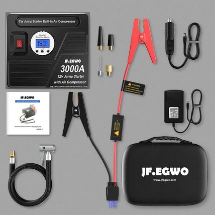 JF.EGWO 3000A Car Battery Jump Starter 150PSI Air Compressor 24000mAh Power Bank