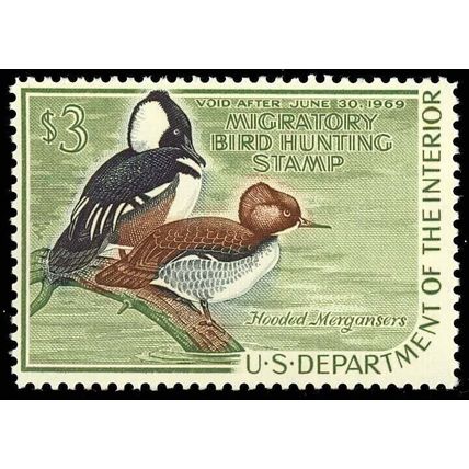 RW35, Mint VF NH Hooded Mergansers Federal DUCK Stamp - Cat $75.00