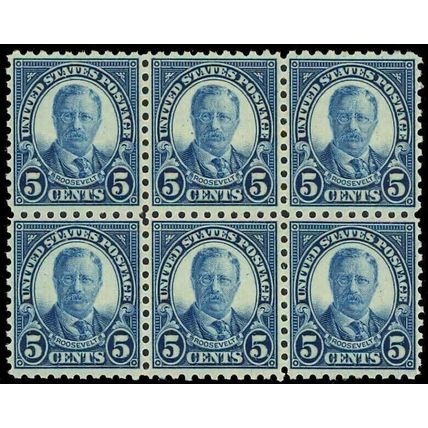 586, Mint 5c Block of six - VF/XF NH Very fresh! Cat $225.00+