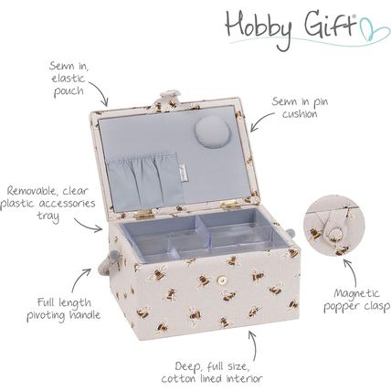 HobbyGift Medium Sewing Box - Bee Design - High Quality Storage