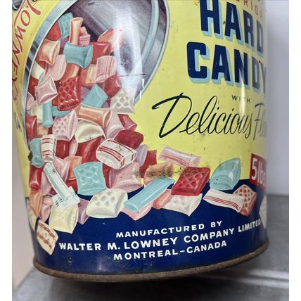 LOWNEY’S Superior HARD CANDY Tin Advertising Bucket EMPTY Collectible Tin Decor