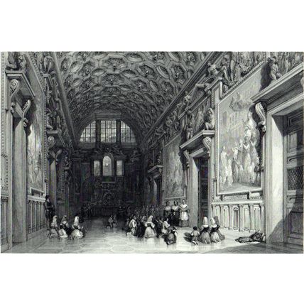 SALA REGIA, IN THE VATICAN, ROME 1842 Ebenezer Challis ANTIQUE ENGRAVING