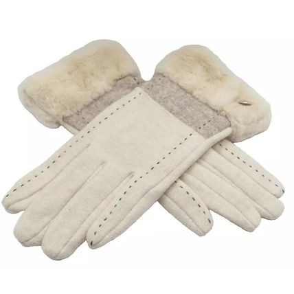 Ladies Gloves Cream Stitch Design Faux Fur Edging Clothing Accessory 23.5 CM