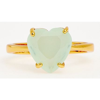 LES NEREIDES PARIS Gold Tone & Heart Embellished Diamantine Solitaire Ring - NEW