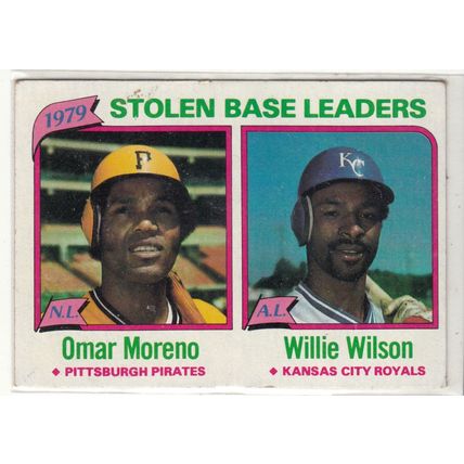 1980 Topps baseball card 204 Stolen Base Leaders- Omar Moreno, Willie Wilson
