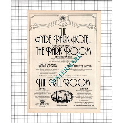 The Hyde Park Hotel Knightsbridge London VINTAGE ADVERT - 1980
