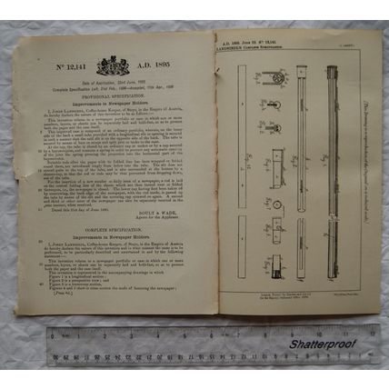 1895 Patent No. 12,141 newspaper holders, Josef Landsiedl, Steyr, Austria