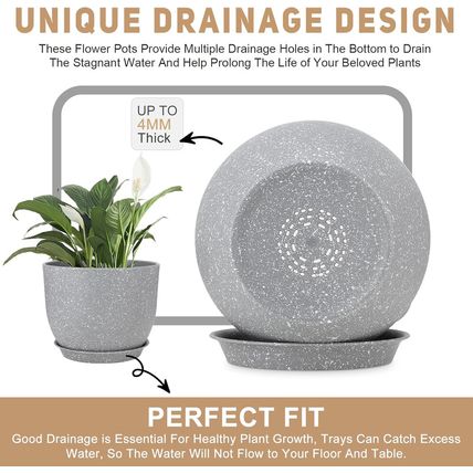 Plant Pots 12/10/9 Inch Set of 3, Flower Pots with Multi Mesh Drainage Holes, La
