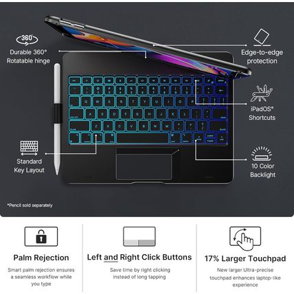 Typecase Touch for Ipad 9Th Generation Case with Keyboard (10.2", 2021),Multi-To