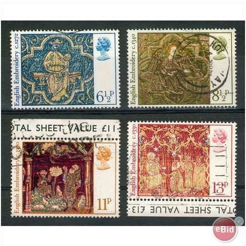 GB stamps 1976 Used set - SG 1018-1021 - Christmas, English Medieval Embroidery